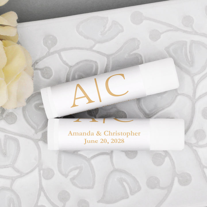Personalized Lip Balm Wedding Favors, Wedding Initials, Gold Monogram