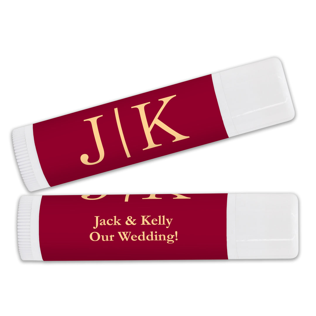Personalized Lip Balm Wedding Favors, Wedding Initials, Gold Monogram
