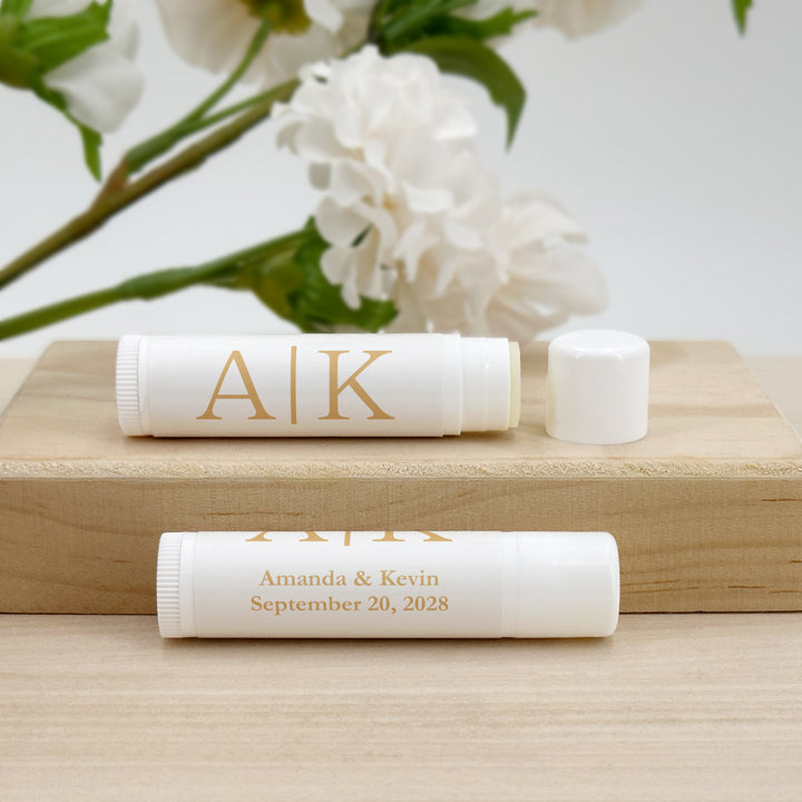 Personalized Lip Balm Wedding Favors, Wedding Initials, Gold Monogram