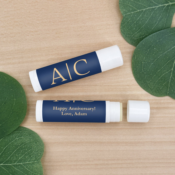Personalized Lip Balm Wedding Favors, Wedding Initials, Gold Monogram