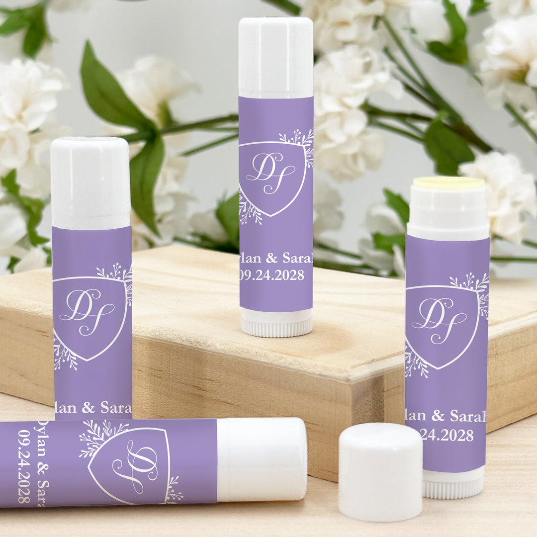 Personalized Lip Balm Wedding Favors, Wedding Initials, Wedding Monogram Crest