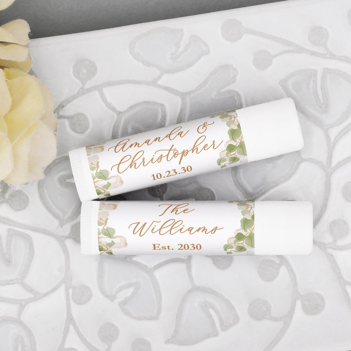 Custom Lip Balm Wedding Favors and Gifts, Bridal Shower, Garden Wedding, Stone Wall with Vines