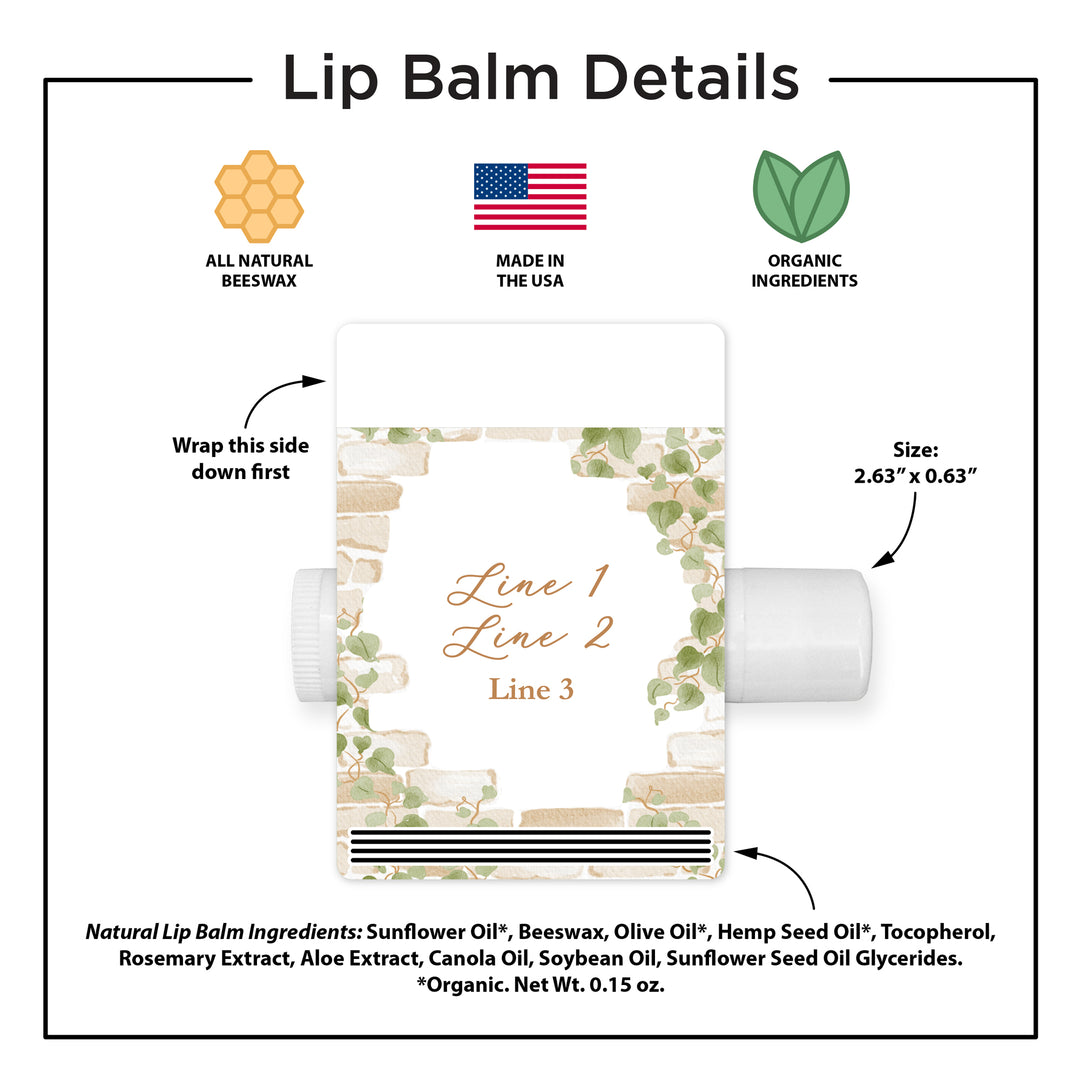 Custom Lip Balm Wedding Favors and Gifts, Bridal Shower, Garden Wedding, Stone Wall with Vines