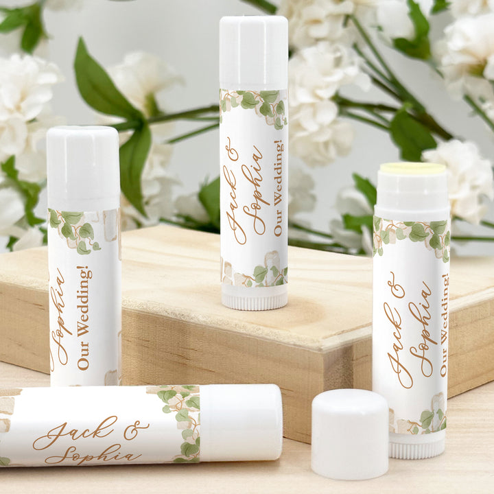Custom Lip Balm Wedding Favors and Gifts, Bridal Shower, Garden Wedding, Stone Wall with Vines