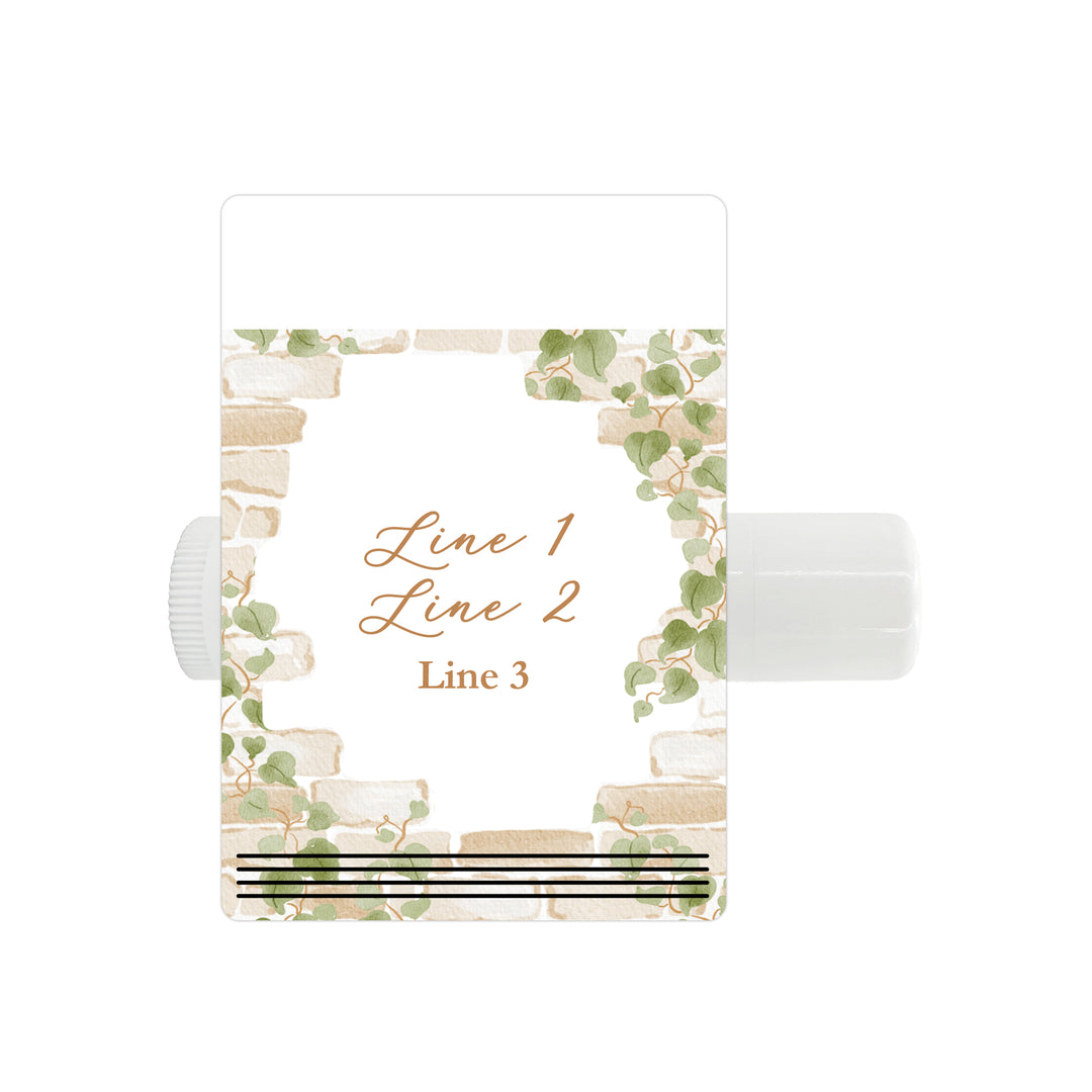 Custom Lip Balm Wedding Favors and Gifts, Bridal Shower, Garden Wedding, Stone Wall with Vines