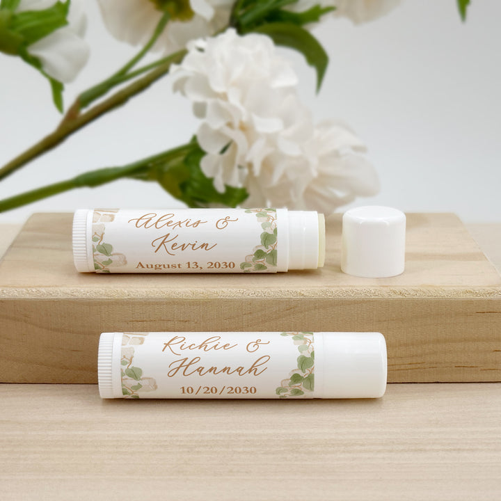 Custom Lip Balm Wedding Favors and Gifts, Bridal Shower, Garden Wedding, Stone Wall with Vines
