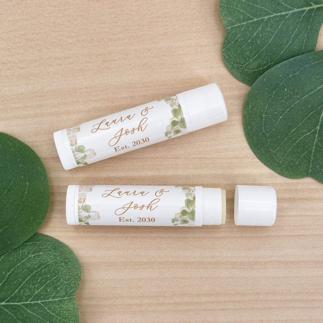 Custom Lip Balm Wedding Favors and Gifts, Bridal Shower, Garden Wedding, Stone Wall with Vines