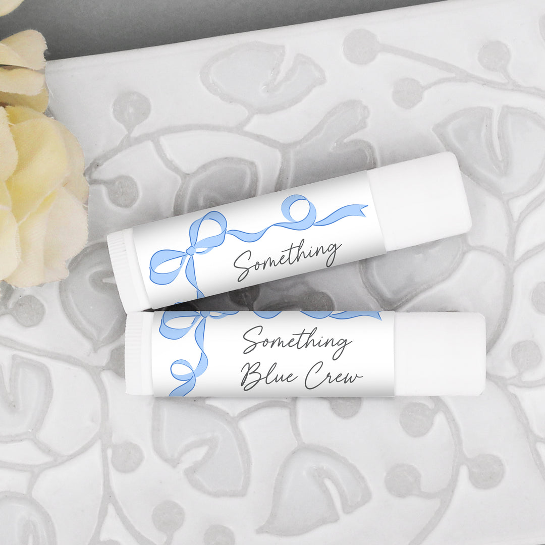 Personalized Lip Balm Wedding Favors, Hand Drawn Ribbon, Something Blue