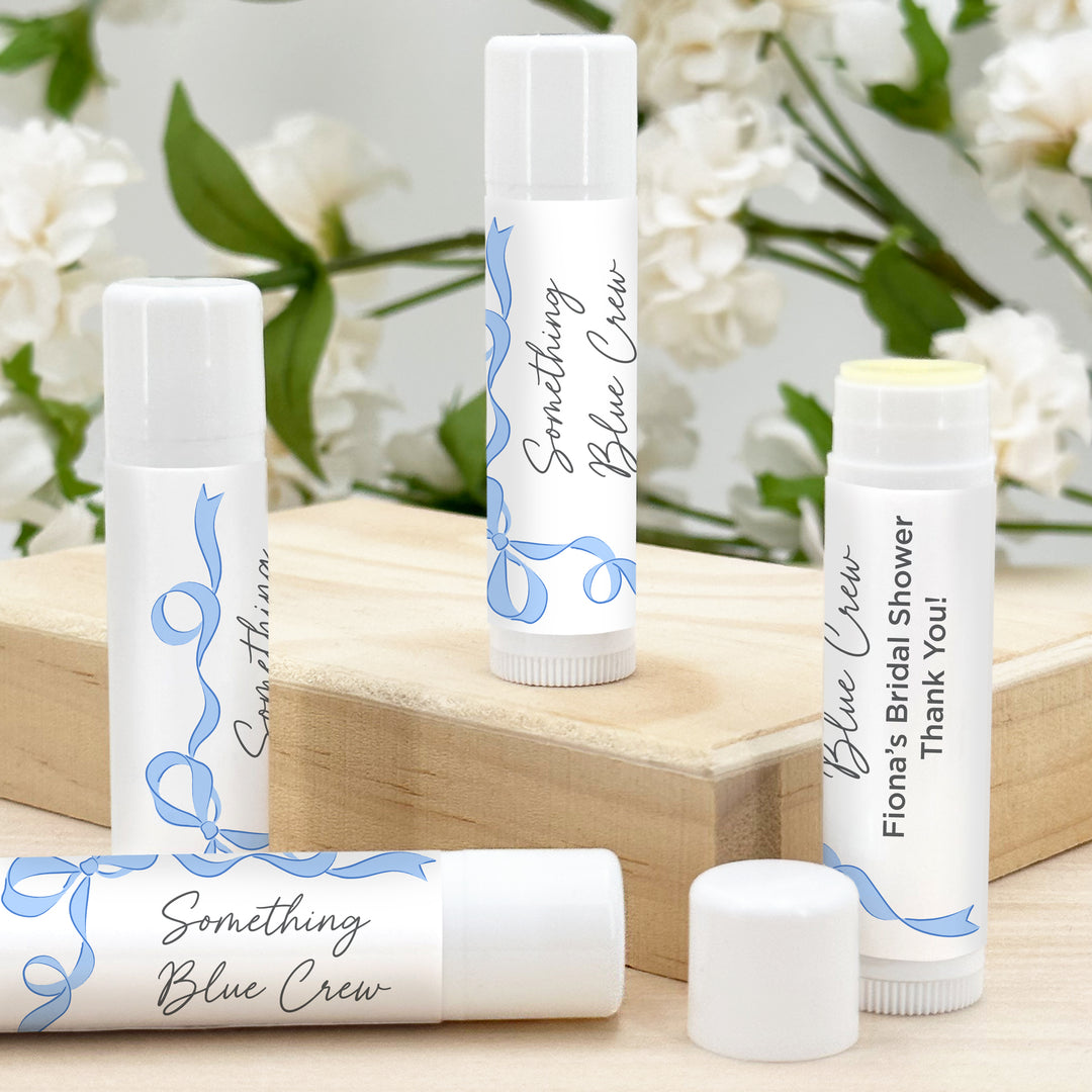 Personalized Lip Balm Wedding Favors, Hand Drawn Ribbon, Something Blue