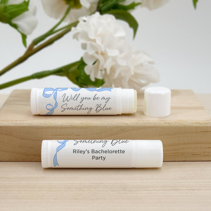 Personalized Lip Balm Wedding Favors, Hand Drawn Ribbon, Something Blue