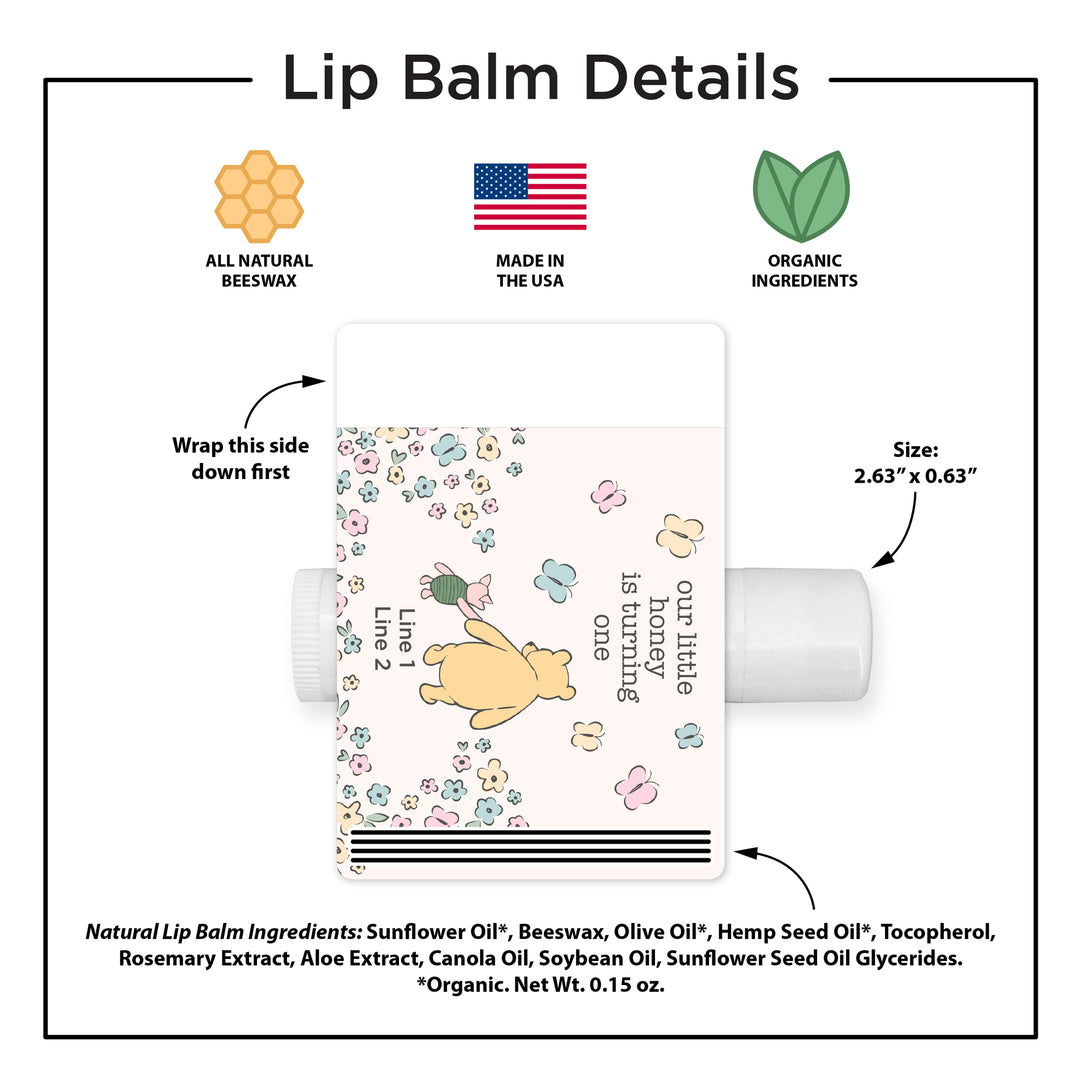 Winnie the Pooh and Piglet Birthday, Our Little Honey is Turning One, Personalized Lip Balm