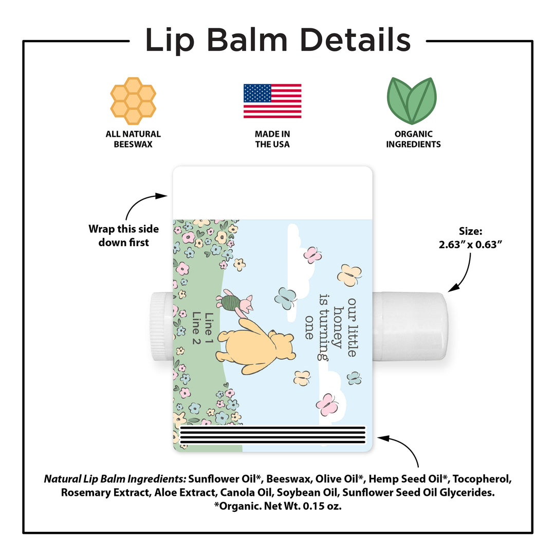 Winnie the Pooh and Piglet Blue Skies Birthday, Our Little Honey is Turning One, Personalized Lip Balm