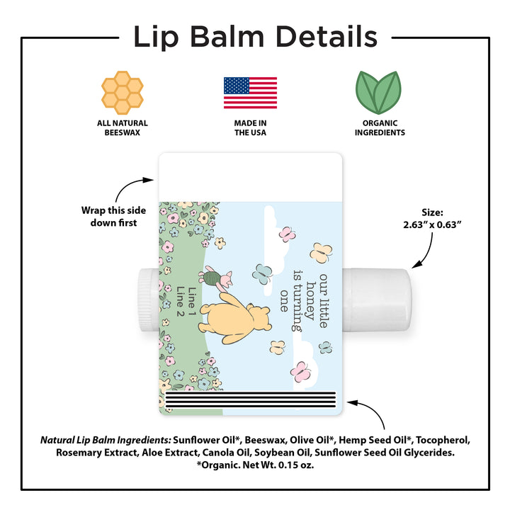 Winnie the Pooh and Piglet Blue Skies Birthday, Our Little Honey is Turning One, Personalized Lip Balm