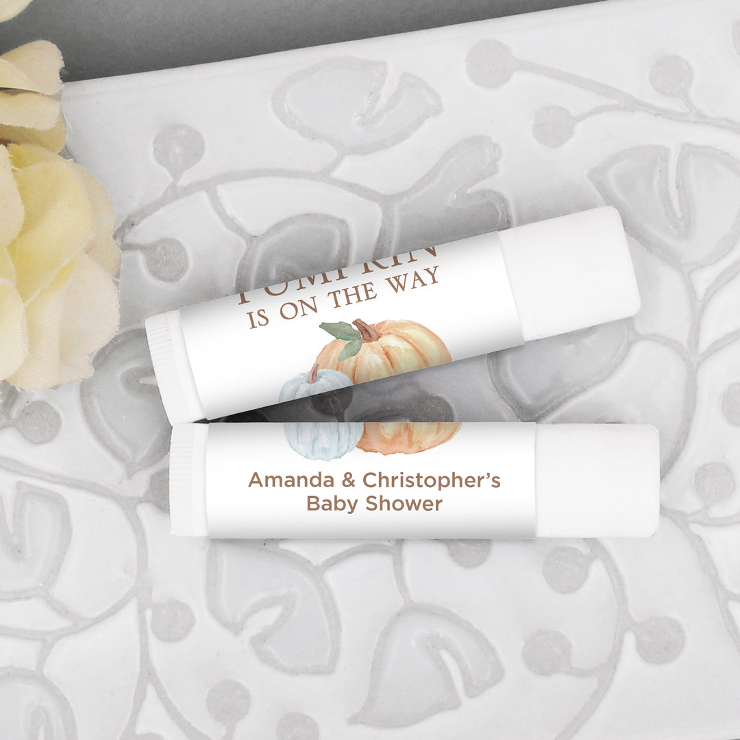 Personalized Lip Balm Baby Shower Favors, A Little Pumpkin is on the Way, Pumpkin Themed Lip Balm