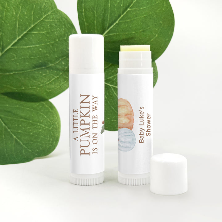 Personalized Lip Balm Baby Shower Favors, A Little Pumpkin is on the Way, Pumpkin Themed Lip Balm