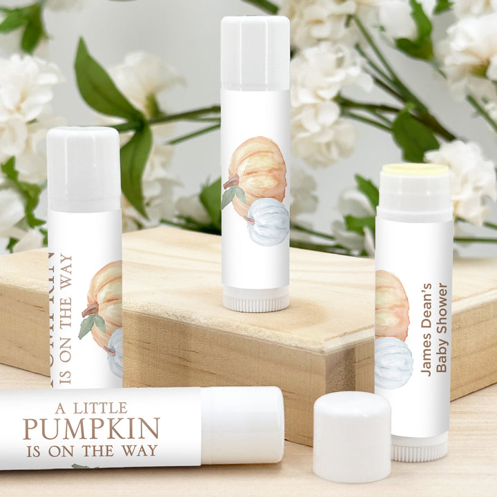 Personalized Lip Balm Baby Shower Favors, A Little Pumpkin is on the Way, Pumpkin Themed Lip Balm