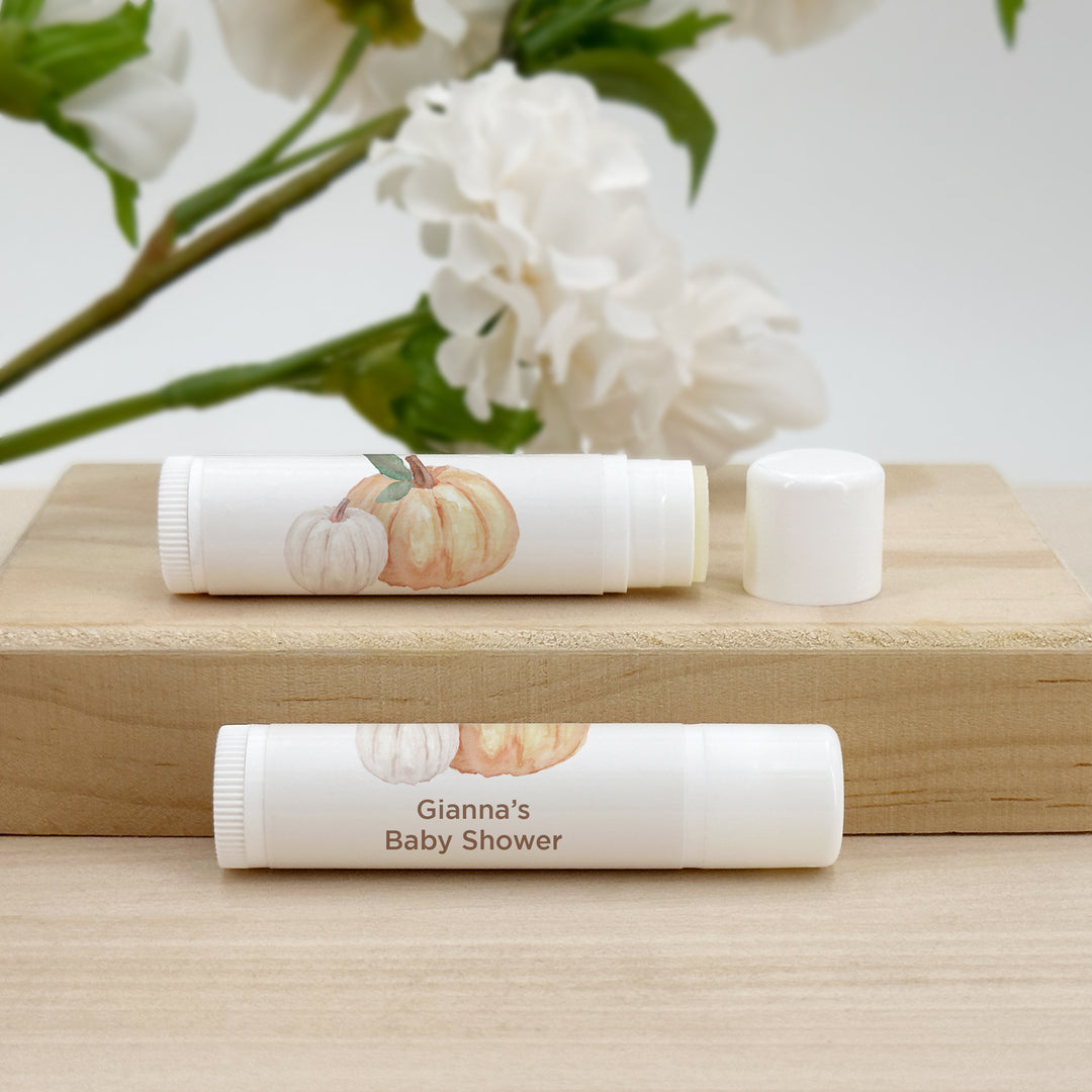 Personalized Lip Balm Baby Shower Favors, A Little Pumpkin is on the Way, Pumpkin Themed Lip Balm