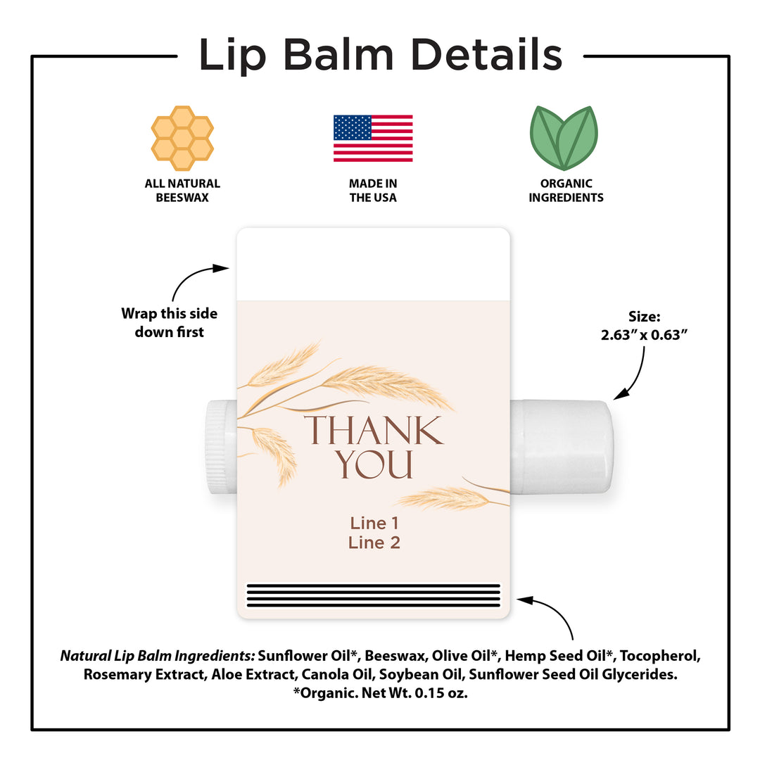 Personalized Lip Balm Wedding Favors, Bridal Shower Favor, Harvest Grasses Lip Balm