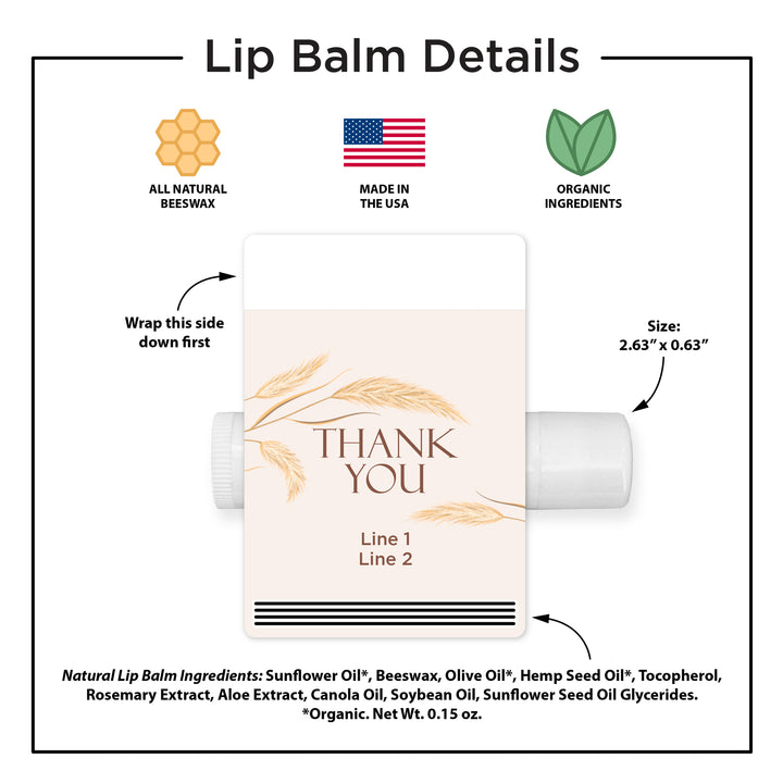 Personalized Lip Balm Wedding Favors, Bridal Shower Favor, Harvest Grasses Lip Balm