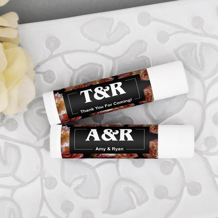 Personalized Lip Balm Wedding Favors, Bridal Shower Favor, Dutch Florals, Dark Floral Lip Balm