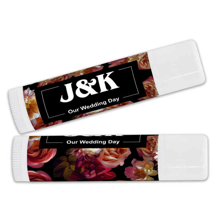 Personalized Lip Balm Wedding Favors, Bridal Shower Favor, Dutch Florals, Dark Floral Lip Balm