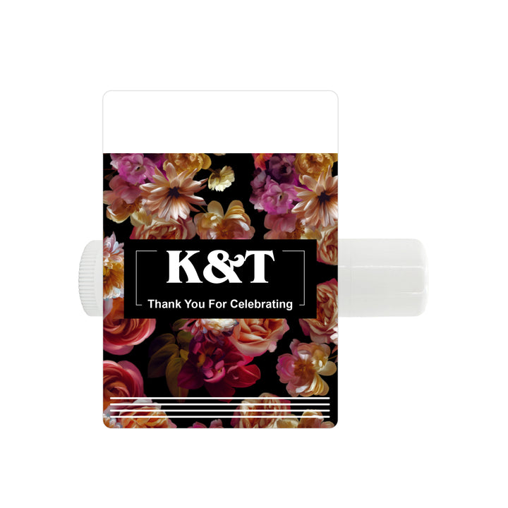 Personalized Lip Balm Wedding Favors, Bridal Shower Favor, Dutch Florals, Dark Floral Lip Balm