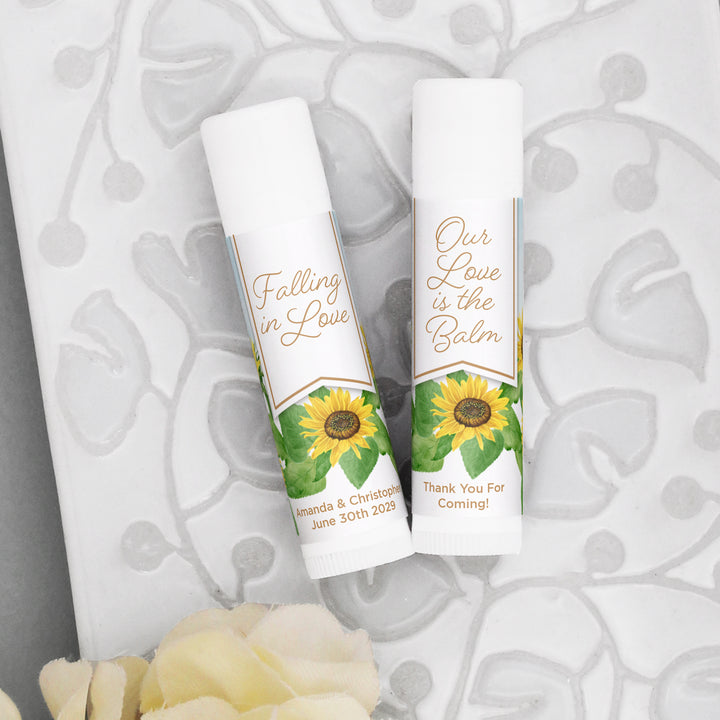 Personalized Lip Balm Wedding Favors, Bridal Shower Favor, Sunflower Lip Balm