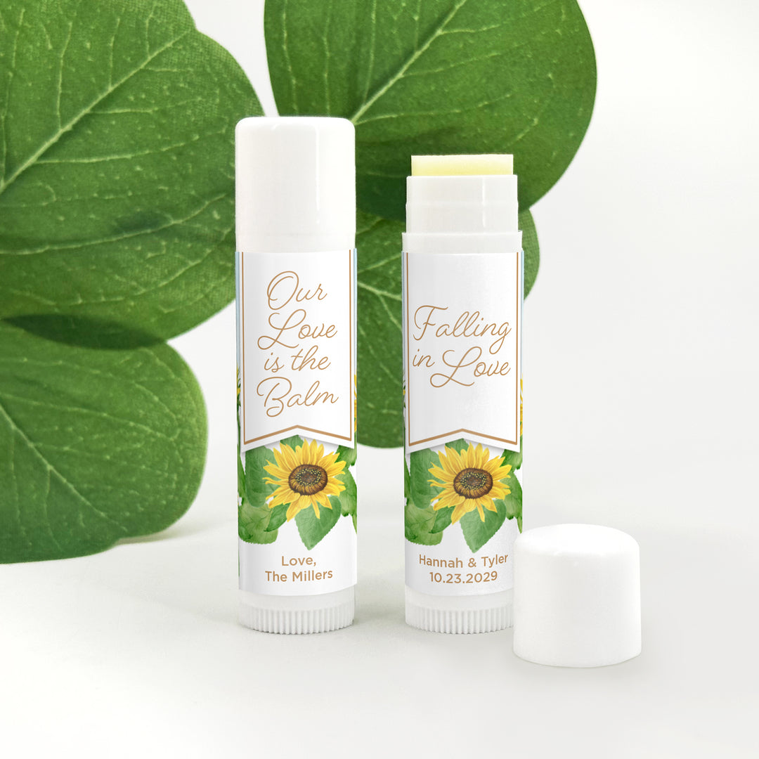 Personalized Lip Balm Wedding Favors, Bridal Shower Favor, Sunflower Lip Balm