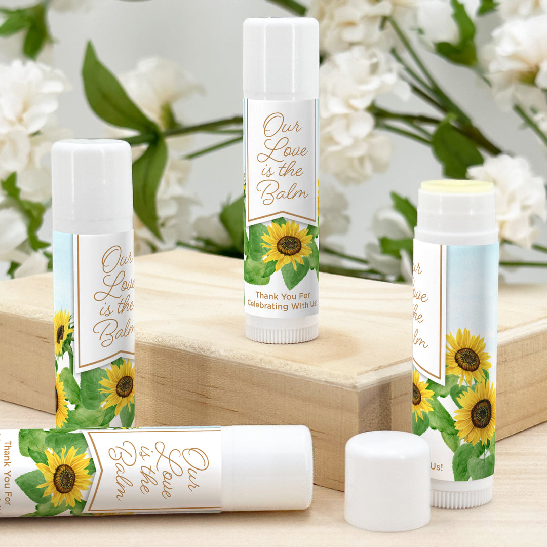 Personalized Lip Balm Wedding Favors, Bridal Shower Favor, Sunflower Lip Balm