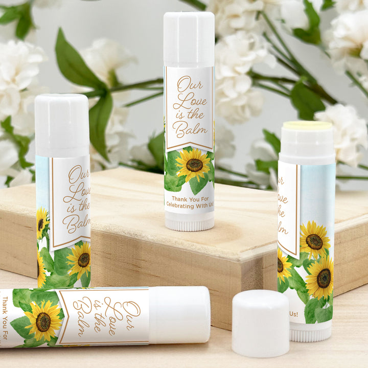 Personalized Lip Balm Wedding Favors, Bridal Shower Favor, Sunflower Lip Balm