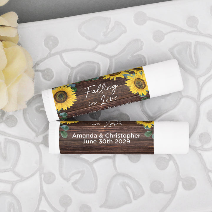 Personalized Lip Balm Wedding Favors, Bridal Shower Favor, Rustic Sunflower Lip Balm