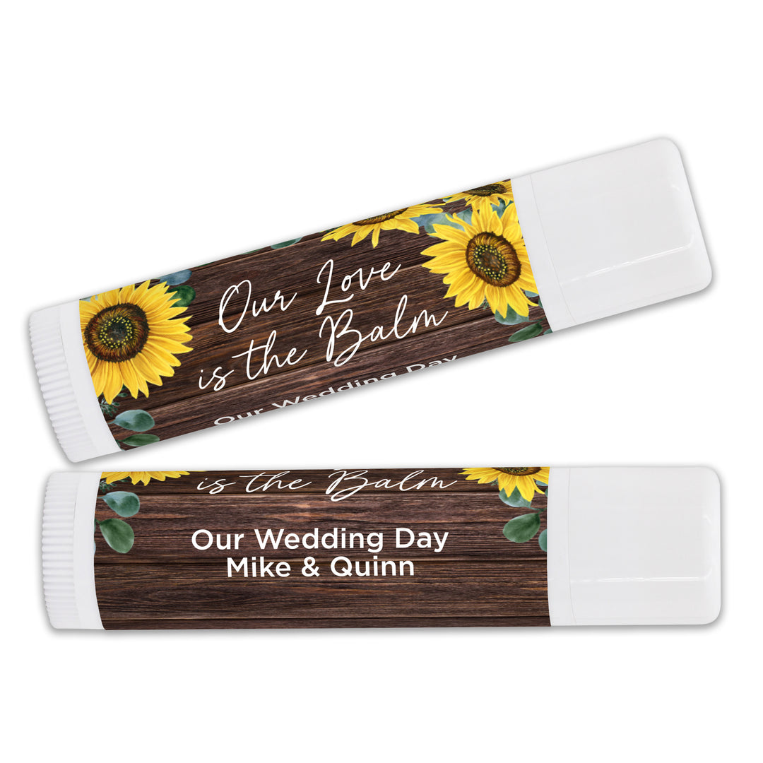 Personalized Lip Balm Wedding Favors, Bridal Shower Favor, Rustic Sunflower Lip Balm