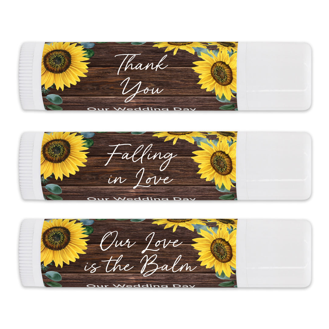 Personalized Lip Balm Wedding Favors, Bridal Shower Favor, Rustic Sunflower Lip Balm