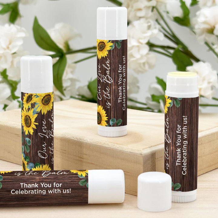 Personalized Lip Balm Wedding Favors, Bridal Shower Favor, Rustic Sunflower Lip Balm