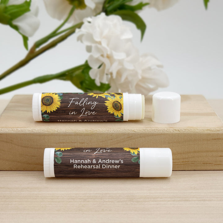 Personalized Lip Balm Wedding Favors, Bridal Shower Favor, Rustic Sunflower Lip Balm
