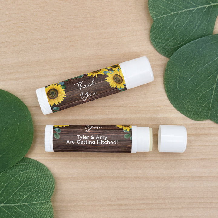 Personalized Lip Balm Wedding Favors, Bridal Shower Favor, Rustic Sunflower Lip Balm