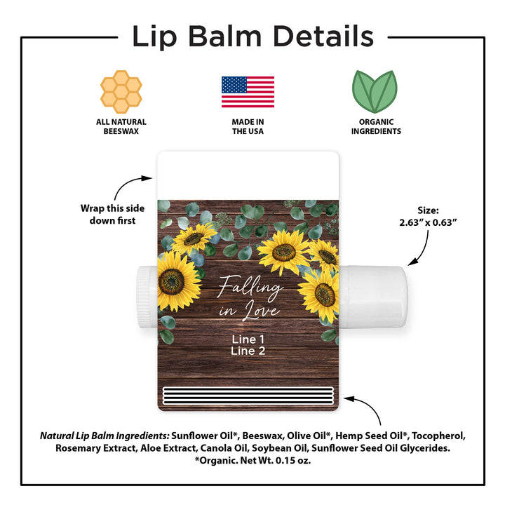 Personalized Lip Balm Wedding Favors, Bridal Shower Favor, Rustic Sunflower Lip Balm