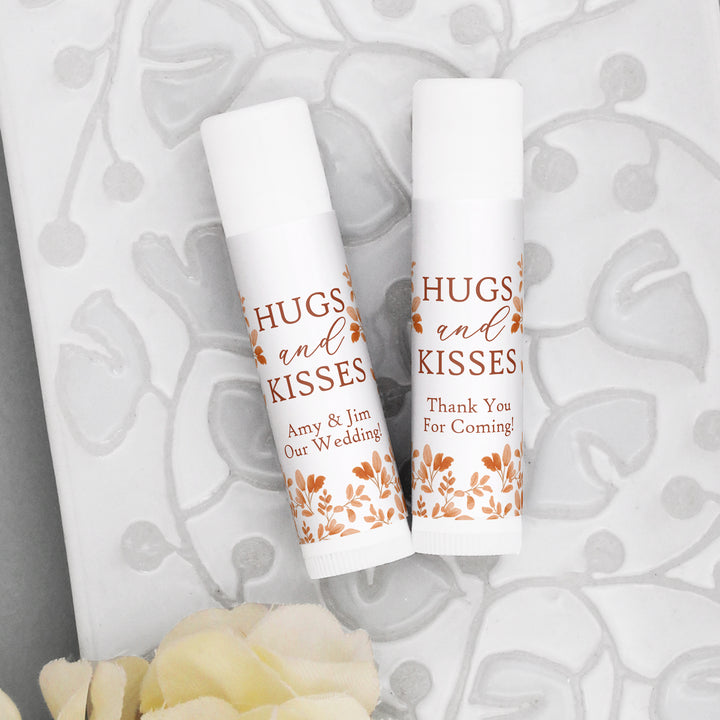 Fall Lip Balm Wedding Favors and Gifts, Bridal Shower, Hugs &amp; Kisses, Autumn Leaves
