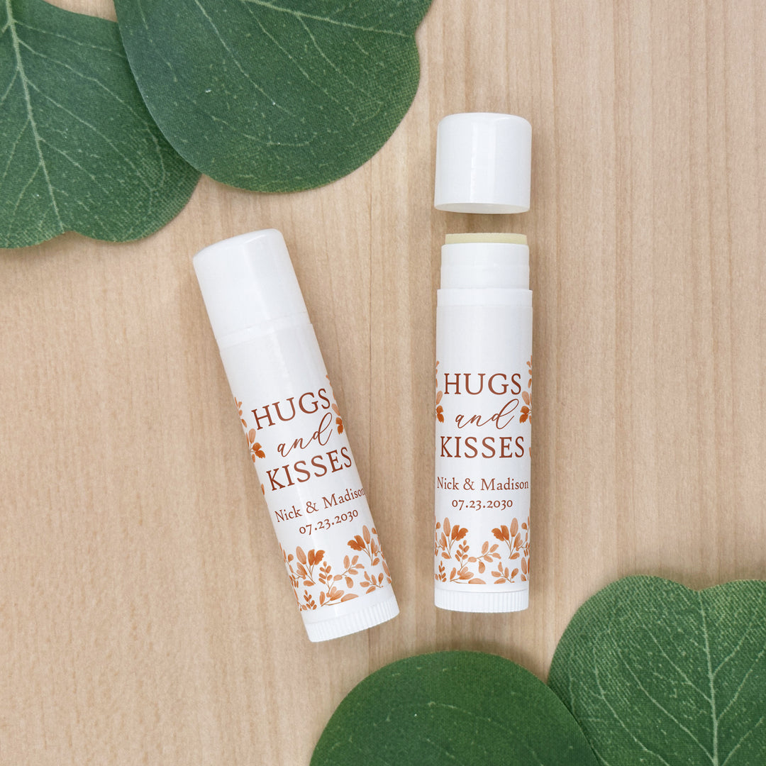 Fall Lip Balm Wedding Favors and Gifts, Bridal Shower, Hugs &amp; Kisses, Autumn Leaves