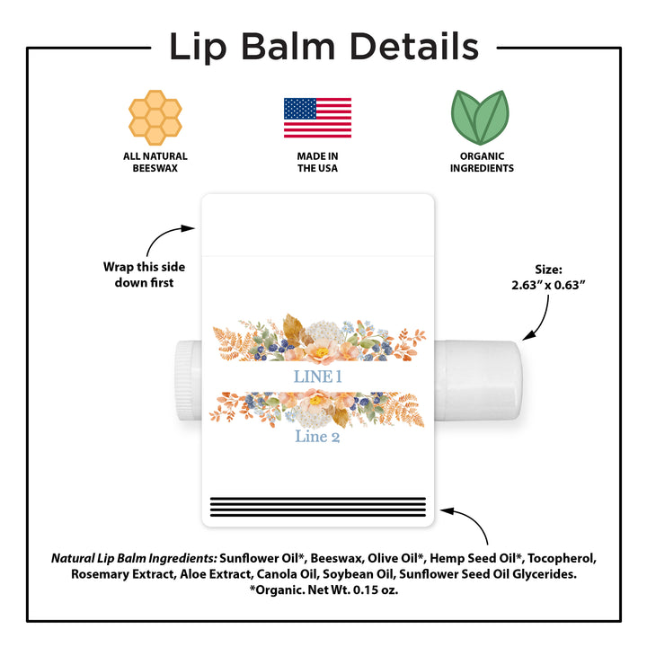 Fall Lip Balm Wedding Favors and Gifts, Bridal Shower, Peach &amp; Blue Florals