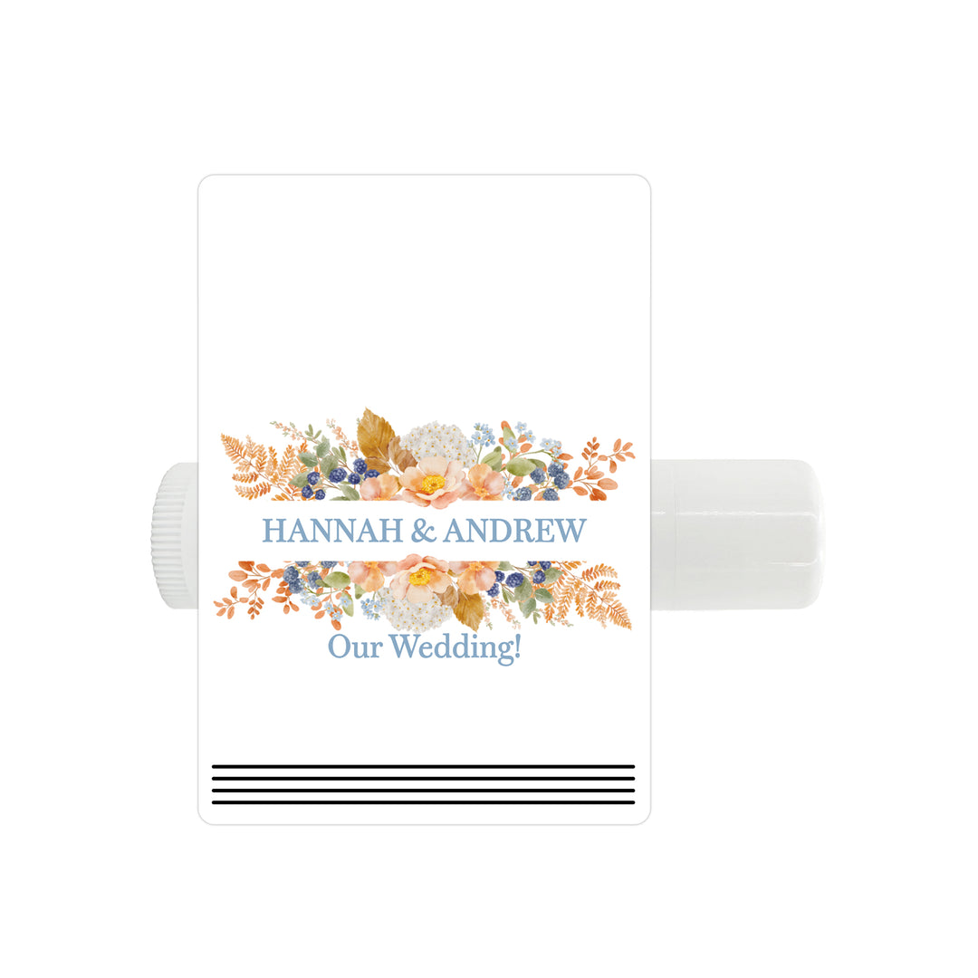 Fall Lip Balm Wedding Favors and Gifts, Bridal Shower, Peach &amp; Blue Florals