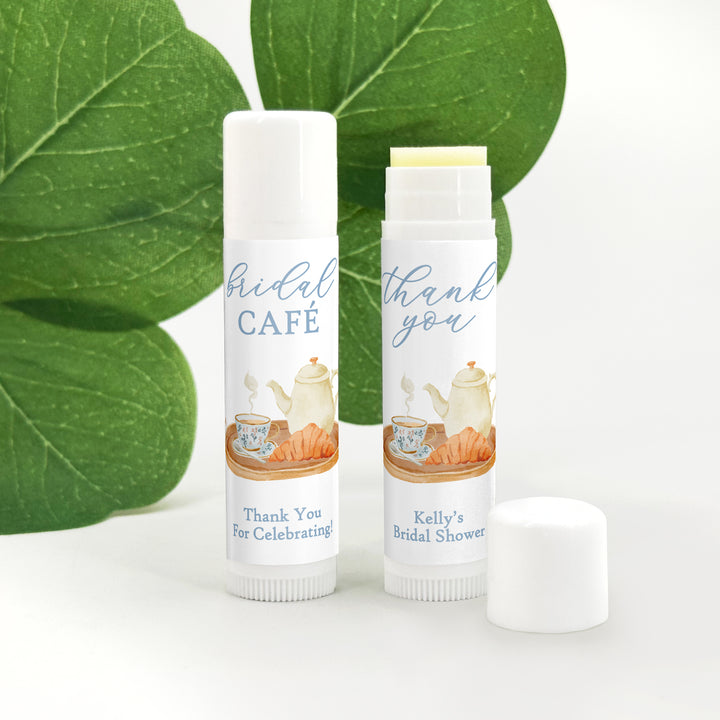 Bridal Café Lip Balm Favors, Personalized Bridal Shower Favors, Bridal Shower Tea Trays