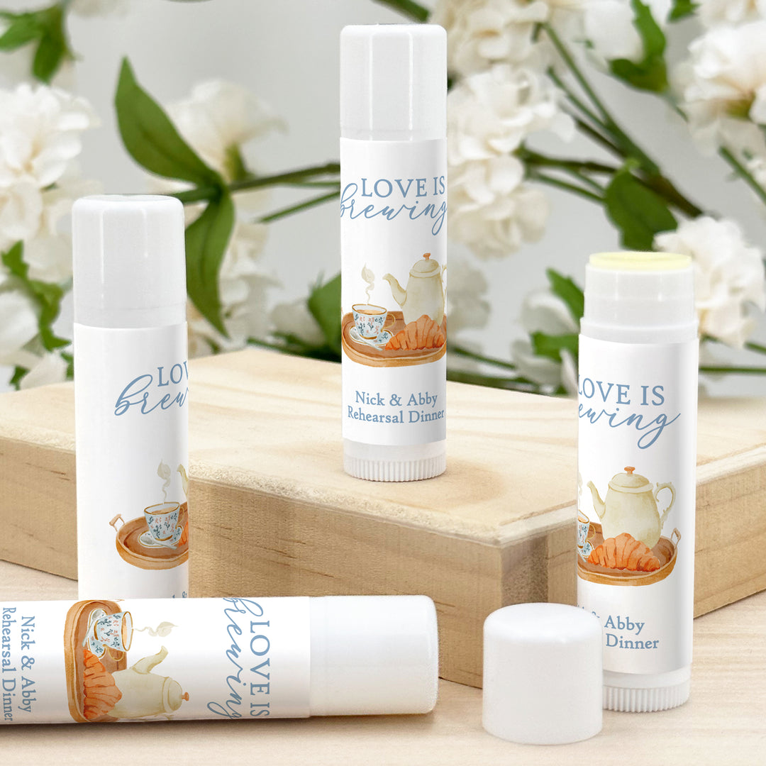 Bridal Café Lip Balm Favors, Personalized Bridal Shower Favors, Bridal Shower Tea Trays