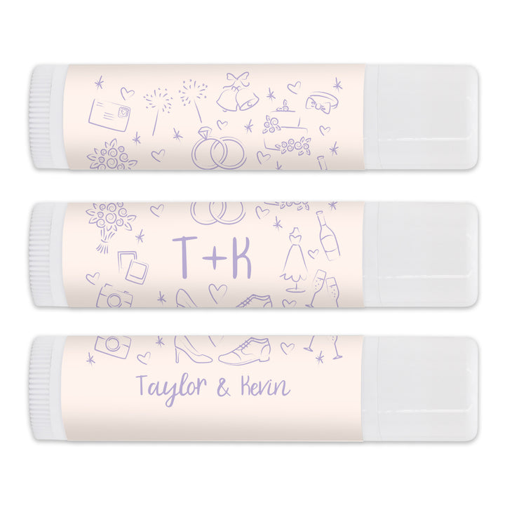 Personalized Lip Balm Wedding Favors, Hand Drawn Wedding Icon Pattern Sketch