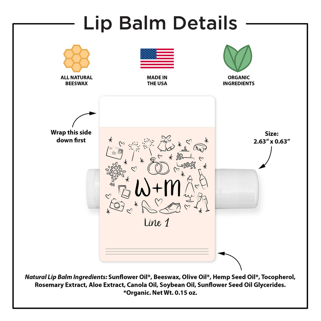 Personalized Lip Balm Wedding Favors, Hand Drawn Wedding Icon Pattern Sketch