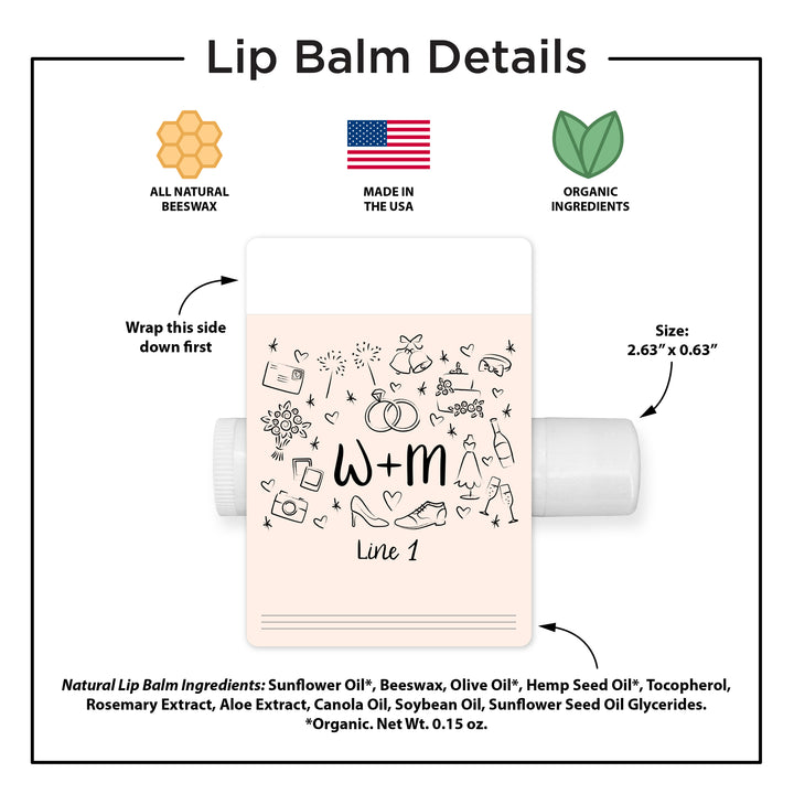 Personalized Lip Balm Wedding Favors, Hand Drawn Wedding Icon Pattern Sketch