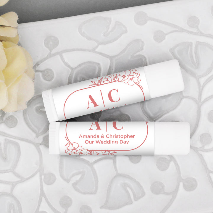 Personalized Lip Balm Wedding Favors, Floral Line Drawing