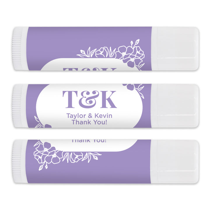 Personalized Lip Balm Wedding Favors, Floral Line Drawing