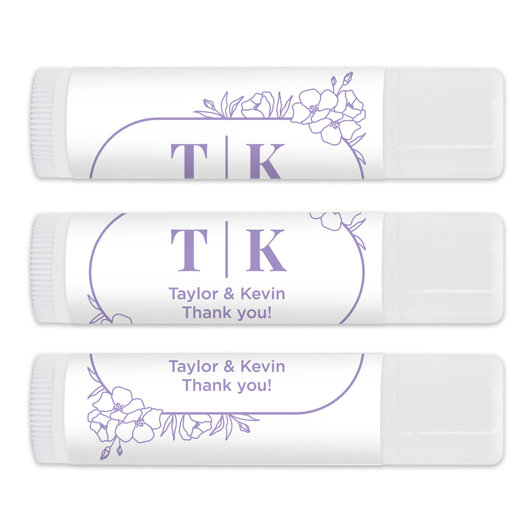 Personalized Lip Balm Wedding Favors, Floral Line Drawing