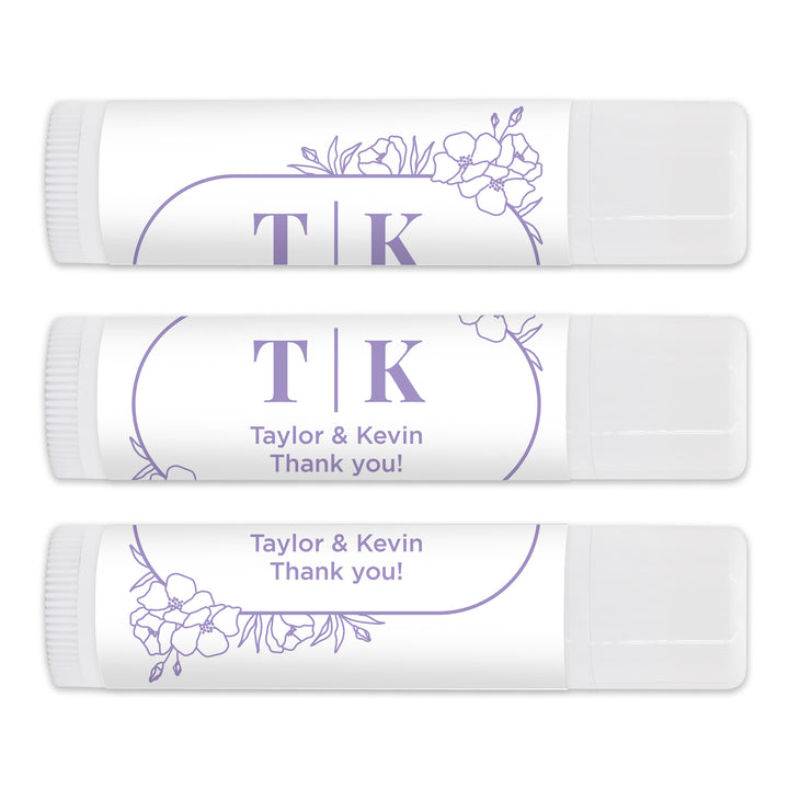 Personalized Lip Balm Wedding Favors, Floral Line Drawing